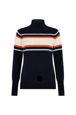 Cashmere Mix Navy, Orange and Cream Stripe High Neck Jumper