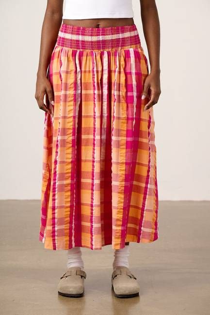 Sofiya - Midi Skirt in Madras Check
