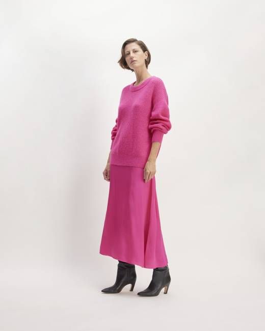 The Hammered Satin Slip Skirt | Fuchsia Pink