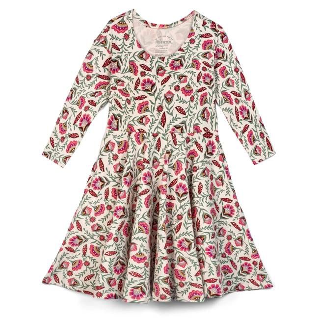 Kids Organic Cotton 3/4 Sleeve Twirl Dress: Folk Floral