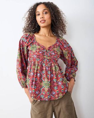 Festive Tapestry - Sloane Blouse - Burgundy