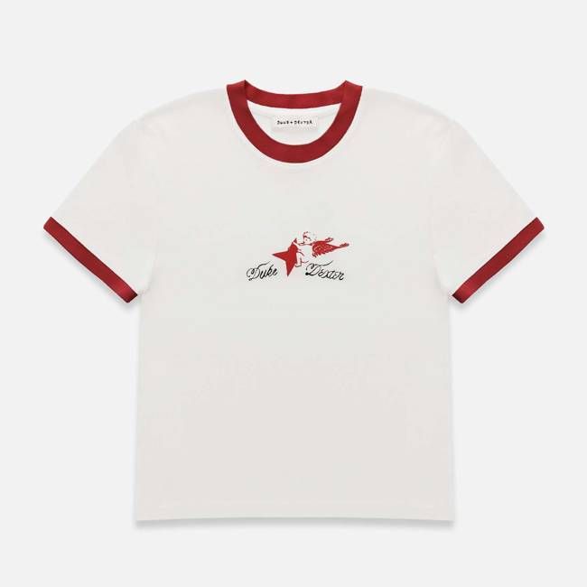 Plus Vintage White + Red Ringer Baby Tee - Women's