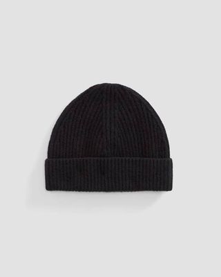 The Cashmere Fine Rib Beanie |  Black