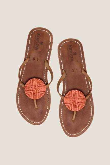 Disc Leather Sandals | Coral