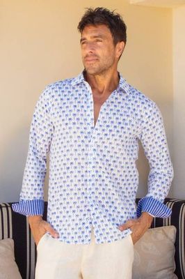 Men's Organic Cotton Shirt | Palm White/Blue