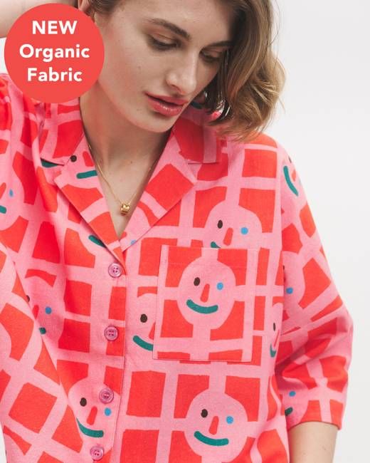 Miss PomPom Red Smiley Boxy Vacation Shirt