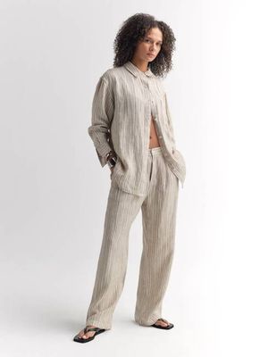 Organic Linen Striped Pleated Pant