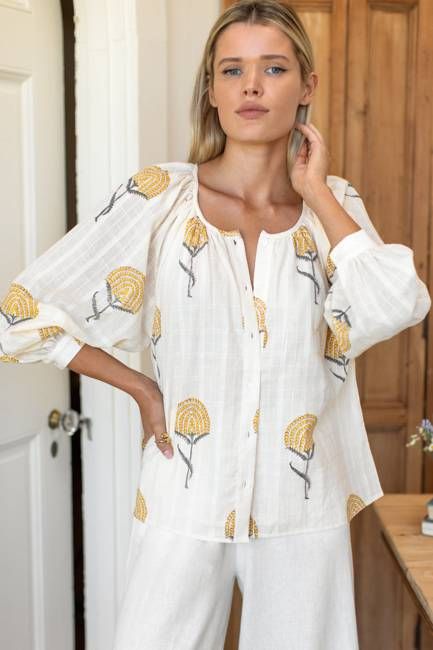 Frances Blouse - Fan Flowers Marigold