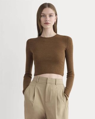 The Cropped Crew Top in Ultrafine Merino | Heathered Toffee