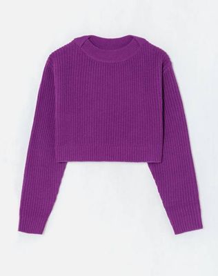 Cropped Boatneck Pullover - Purple
