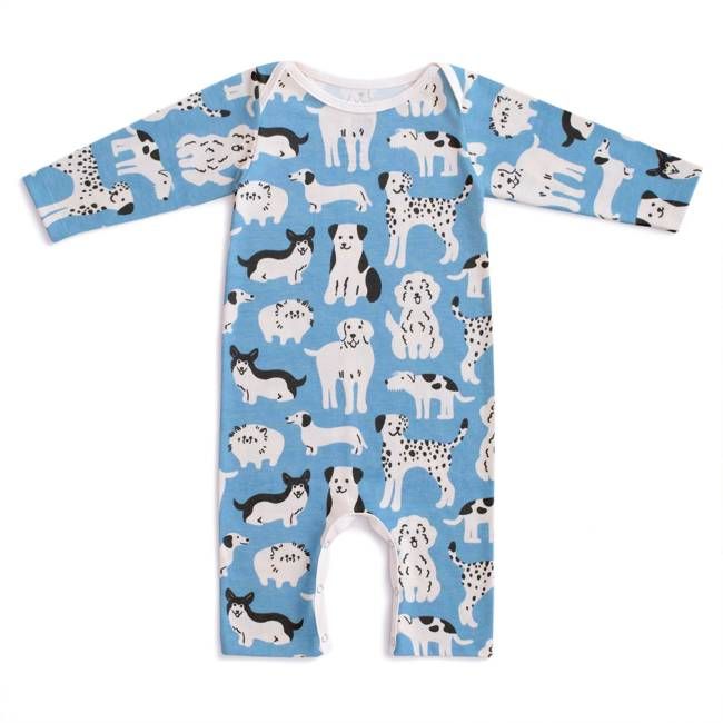 Long Sleeve Romper - Dog Parade Blue