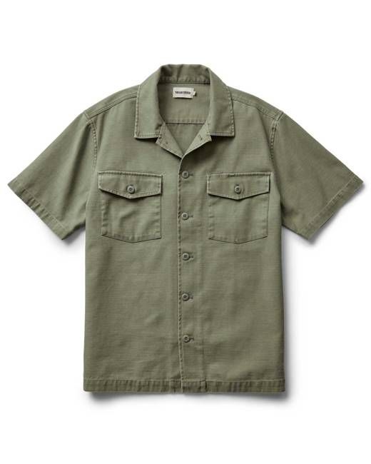 The Short Sleeve Surplus Shirt in Field Olive Reverse Sateen