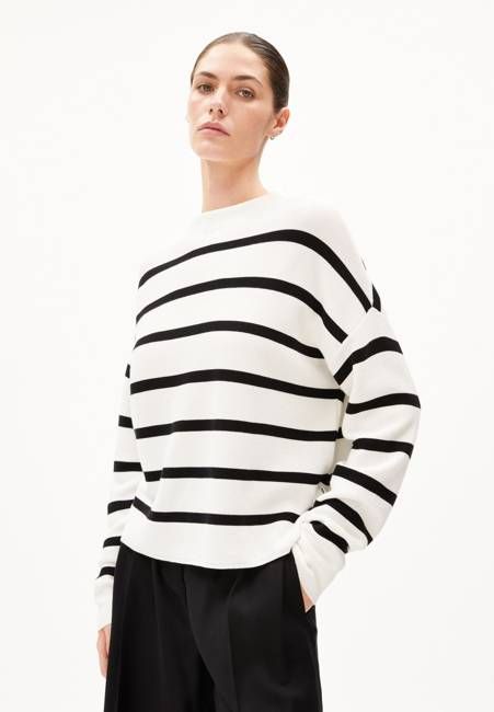 MERINAA STRIPES KNIT SWEATER | light oatmilk-black