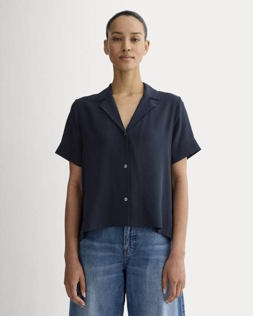 The Notch Shirt in Washable Silk | Navy