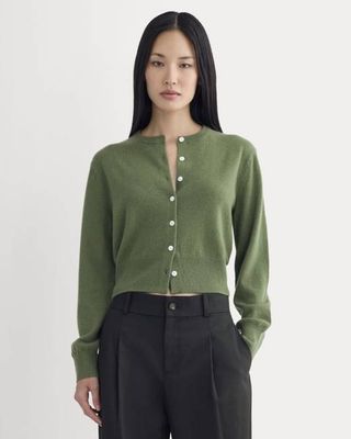 Cashmere Cropped Cardigan | Forest Green
