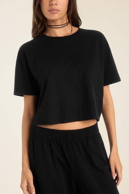 Coast Crop Tee - Black Cotton Jersey