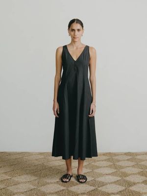 Maritza Dress, Textured Organic Poplin, Soft Black