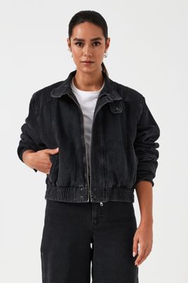 Juno Denim Bomber Jacket in Washed Black