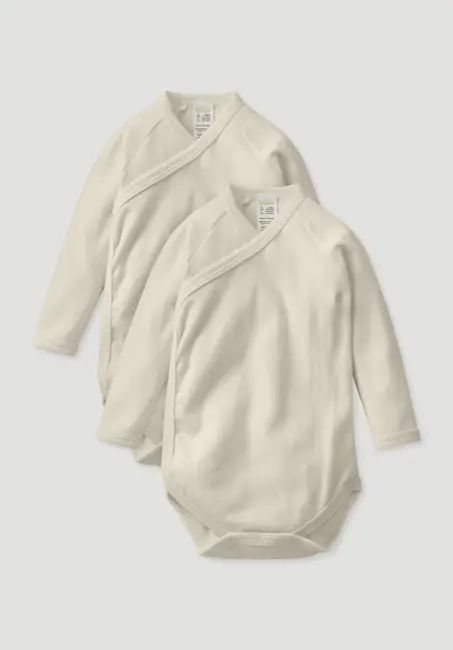 Long-sleeved wrap bodysuit in a 2-pack made from pure organic cotton