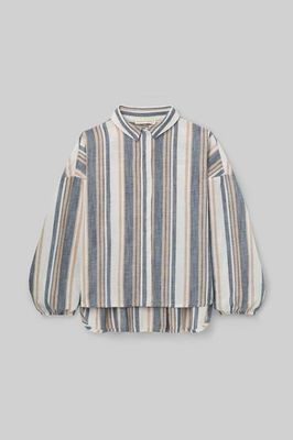Amanda-Sue Organic Cotton Woven Shirt in Beige Multi Stripe