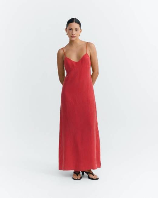 Long red dress cupro Dina