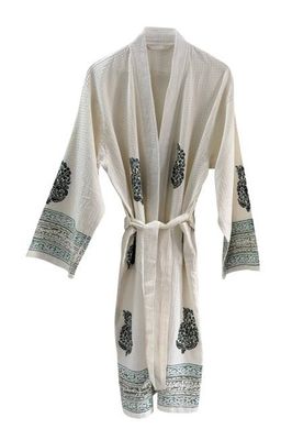 Waffle Cotton Blockprint Robe Flower