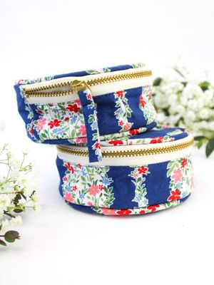 Navy Floral Stripe Jewelry Pouch
