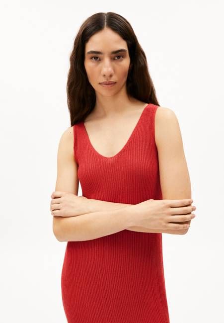 LINEN BLEND KNIT DRESS| coral blush