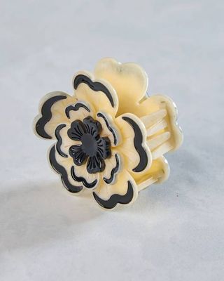 Black/White Combo - Hand Painted Origami Dianthus Flower Hair Clip - Solar Eclipse
