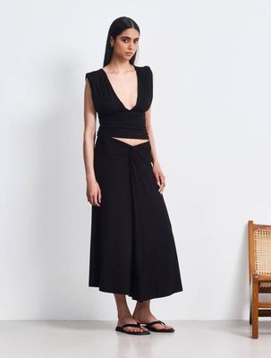 Sadie Twist Midi Skirt in Black