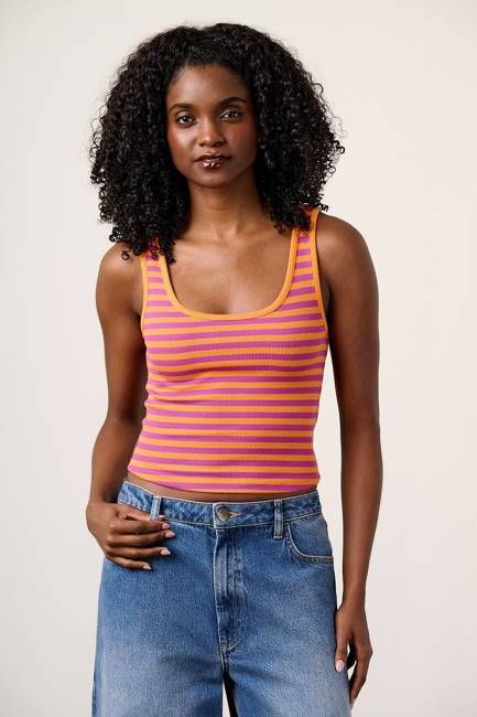 Eden - Cotton Ribbed Vest in Orange & Purple Stripe
