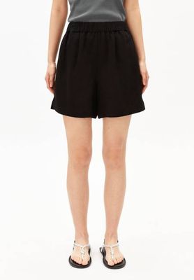 LINEN BLEND PULL ON SHORT | black