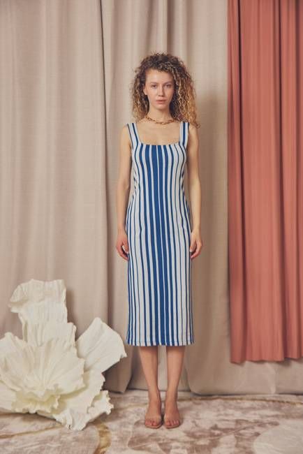 Stripe Organic Cotton Midi Dress - ARCHIVE SALE