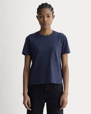 The Box-Cut Tee in Essential Cotton | Navy | Pocket