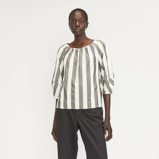 The Poplin Scoop-Neck Top | Bone / Black