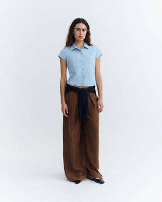 Slim popcorn blue blouse Kitty