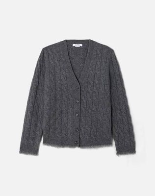 Cable V Neck Cardi - Charcoal