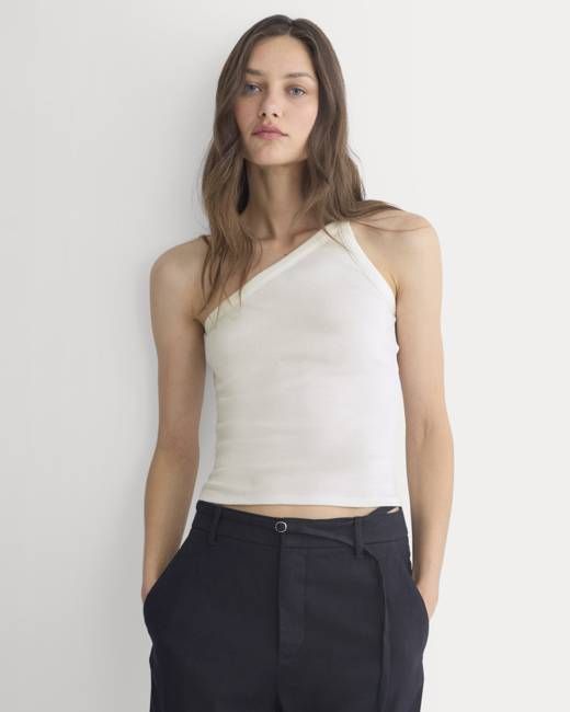 RetroSoft Cotton One-Shoulder Tank | Bone