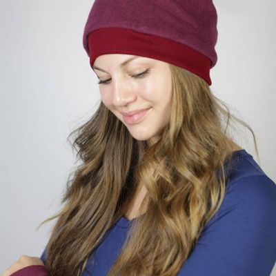 Bio Mütze Lumi Baumwollfleece bordeaux / aubergine - kaufen