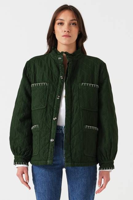 Pablo Quilted Denim Jacket in Dark Pine