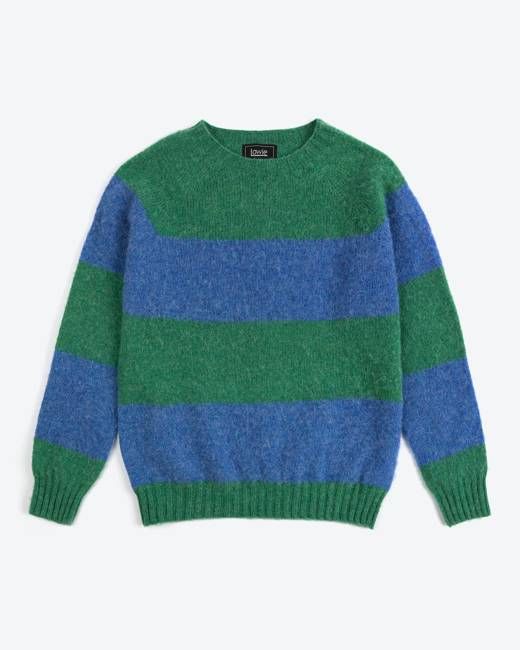 Lowie Green + Mid Blue Stripe Scottish Jumper