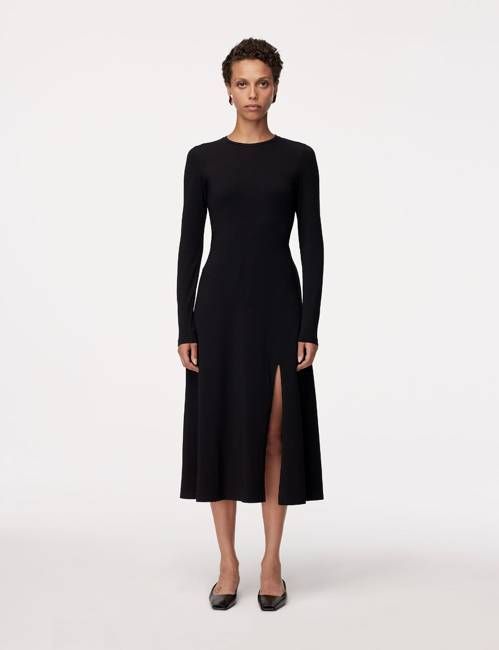 Long Sleeve Crewneck Tee Dress | Black
