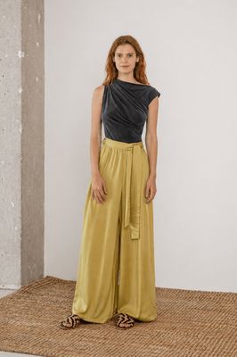 Wide Ecovero Trousers in Soft Olive - ARCHIVE SALE