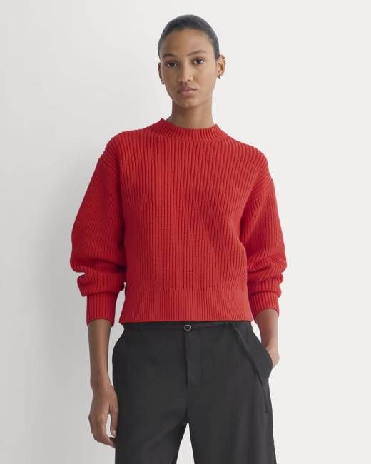 Cropped Ribbed Crew in Everyday Cotton | Fiery Red