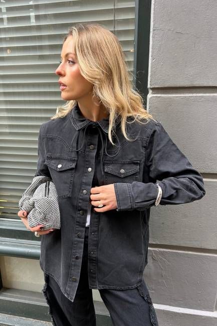 Mia Western Denim Shirt in Vintage Black
