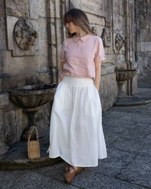 August - Linen Skirt in Off White