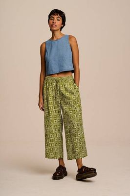 Chuck - Wide Leg Cotton Trousers in Green Celestial Checkerboard