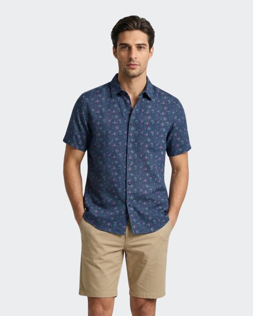 Navy Floral Short-Sleeve Button-Down Shirt