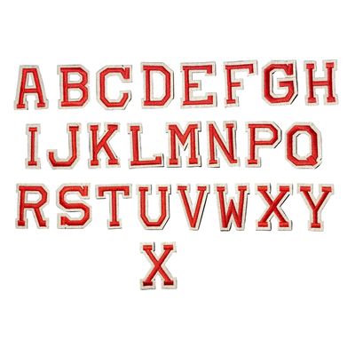Alphabet Iron On Patches - Red & White