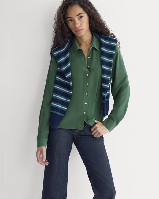 Shrunken Top in Washable Silk | Hunter Green